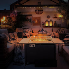 Cargar imagen en el visor de la galería, NEW 43 inch Outdoor Fire Pit Table, 50000 BTU Propane Gas Metal Fire Pit Table with Ceramic Tile Desktop, Windproof Glass Cover, Dustproof Cover, Replaceable Casters/Pads, Lid for Garden Patio