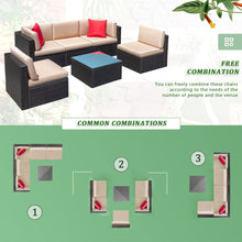 Cargar imagen en el visor de la galería, Patio Furniture Sets 6 Pieces Outdoor Sectional Rattan Sofa Manual Weaving Wicker Patio Conversation Set with Glass Table and Cushion (Beige)