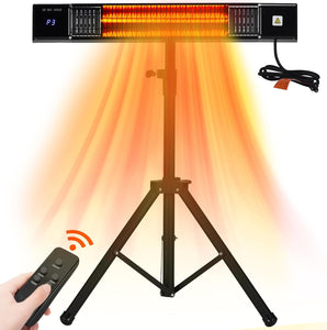 Patio Heater,Electric Heater for Outdoor Indoor Use,1500W Outside Infrared Porch Heater with Remote,24H Timer,IP44 Waterproof,Wall Mounted/Ceiling/Tripod for Garage,Basement,Balcony,Deck