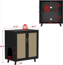 Cargar imagen en el visor de la galería, New Large Cat Litter Box Enclosure,Hidden Kitty Litter Furniture with Sisal Covered Doors,2-Layer Wooden Cat Washroom Cabinet w/Adjustable Shelf, Side Table for Living Room,Black