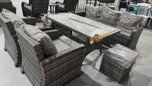 Cargar imagen en el visor de la galería, New 6-pcs Outdoor Dining Table Sets, Dining Table Wicker Patio Furniture Outdoor Couch Grey Rattan,Dark Grey Cushions for Garden,Backyard, Lawn