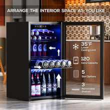Cargar imagen en el visor de la galería, Beverage Refrigerator Cooler-120 Cans Freestanding Mini Fridge Cooler with Glass Door, Adjustable Shelves & Digital Temperature Display for Soda, Wine or Beer (Black, 3.2 Cu.Ft)