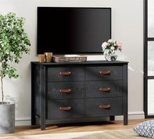 Cargar imagen en el visor de la galería, WAMPAT Black Dresser TV Stand, Wood Entertainment Center with 6 Fabric Drawers, TV Console Table for TVs up to 45 Inch, Chest of Drawers for Living Room, Bedroom, Hallway