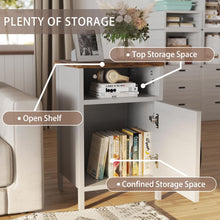 Cargar imagen en el visor de la galería, Farmhouse Nightstand, Modern Bedside Table Set of 2 with Barn Door and Shelf, Rustic End Table Side Table for Bedroom, Living Room (White)