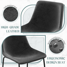 Cargar imagen en el visor de la galería, Bar Stools 29 Inches Bar Height Stools Set of 2, Dining Chairs, PU Leather Bar Chairs with Back, Modern Industrial Armless Stools for Kitchen Island, Bar, Pub (Black)