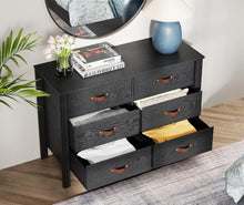Cargar imagen en el visor de la galería, WAMPAT Black Dresser TV Stand, Wood Entertainment Center with 6 Fabric Drawers, TV Console Table for TVs up to 45 Inch, Chest of Drawers for Living Room, Bedroom, Hallway