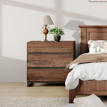 Cargar imagen en el visor de la galería, WAMPAT Nightstand with 3 Drawers for Bedroom, Modern Bedside Table with Black Square Iron Leg, Wood Rustic Side End Table for Bedroom, Brown