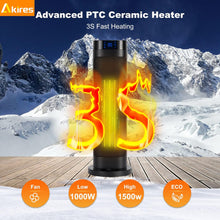 Cargar imagen en el visor de la galería, NEW 1500W Portable Electric Space Heater,70° Oscillating Floor Ceramic Heater with Thermostat,Remote,12H Timer,2 Modes,22″ Tower Heater for Office Bedroom Large Room Dorm Indoor Use