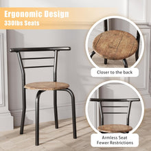 Cargar imagen en el visor de la galería, New 3-Piece Wooden Round Table & Chair Set, Space Saving Kitchen Breakfast Nook Wood Grain Tabletop with Metal Frame and Built-in Wine Rack for Kitchen, Dining Room (Brown/Black)