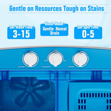 Cargar imagen en el visor de la galería, Portable Washing Machine with Longer Hose, 16lbs Twin Tub Washer Mini Compact Laundry Washing Machine with Drain Pump, Semi-automatic Washer Combo for Dorms, Apartments, Blue