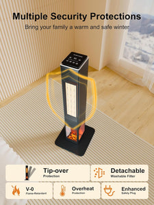 NEW 70° Oscillating Ceramic Heater,31”Tower Space Heater,1500W Floor Portable Electric Fireplace Heater with Thermostat,Remote,24H Timer for Bedroom,Large Room,Home,Office,Indoor Use
