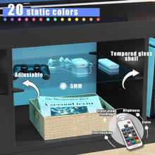 Cargar imagen en el visor de la galería, NEW TV Stand Entertainment Center Gaming TV Stand for 65+ Inch TV with Carbon Fiber Top, Dynamic RGB Modes TV Cabinet Game Console with Adjustable Glass Shelves Storage Drawers (Black)