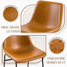 Cargar imagen en el visor de la galería, Dining Chairs 18 Inches Counter Stools Armless Bar Chairs Set of 2, Modern Industrial PU Leather Kitchen Dining Room Chairs with Back, Living Room Side Chairs (Brown)
