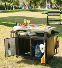 Load image into Gallery viewer, NUUK Pro 42-Inch Rolling Outdoor Kitchen Island and BBQ Serving Cart, with Heavy Duty Wooden Cutting Board and Propane Tank Holder