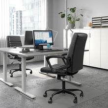 Cargar imagen en el visor de la galería, Mid Back Ribbed Desk Chair PU Leather Executive Office Chair Swivel Computer Chair with Soft Padded Arms