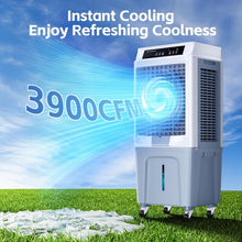 Cargar imagen en el visor de la galería, Uthfy 43" Swamp Cooler, 3900CFM Evaporative Air Cooler with 10.6 Gal Water Tank, Remote, 120° Oscillation, 3 Speeds, Portable Cooling AC Fan, Outdoor Air Conditioner for Patio Garage Commercial Use
