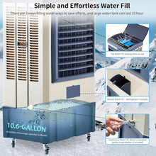 Cargar imagen en el visor de la galería, Uthfy 39" Swamp Cooler, 4800 CFM Evaporative Air Cooler with 10.6 Gallon Water Tank, Portable Outdoor Air Conditioner with 3 Ice Pack, 110° Oscillation, 3 Speed for Garage, Yard, Commercial Use