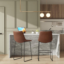 Cargar imagen en el visor de la galería, Bar Stools 29 Inches Bar Height Stools Set of 2, Dining Chairs, PU Leather Bar Chairs with Back, Modern Industrial Armless Stools for Kitchen Island, Bar, Pub (Dark Brown)