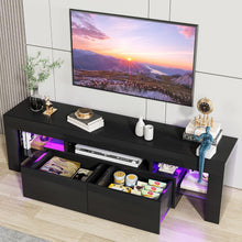 Load image into Gallery viewer, NEW TV Stand with LED Lights, Modern Entertainment Center Media and Open Shelf Console Table Storage Desk with 1 Drawer and Remote Control 20 Color LED Lights up to 70 Inch TV (Black)