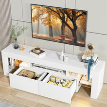 Load image into Gallery viewer, NEW TV Stand with LED Lights, Modern Entertainment Center Media and Open Shelf Console Table Storage Desk with 1 Drawer and Remote Control 20 Color LED Lights up to 70 Inch TV (White)