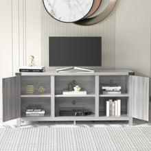 Cargar imagen en el visor de la galería, NEW TV Stand for 65 Inch TV Farmhouse Entertainment Center with Double Barn Doors and Storage Cabinets, Console TV Table Media for Living Room, Bedroom (Grey, Without Fireplace)