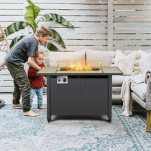 Cargar imagen en el visor de la galería, NEW 43 inch Outdoor Fire Pit Table, 50000 BTU Propane Gas Metal Fire Pit Table with Ceramic Tile Desktop, Windproof Glass Cover, Dustproof Cover, Replaceable Casters/Pads, Lid for Garden Patio