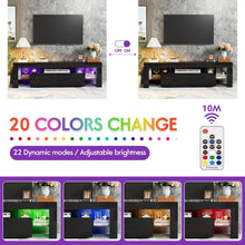 Load image into Gallery viewer, NEW TV Stand with LED Lights, Modern Entertainment Center Media and Open Shelf Console Table Storage Desk with 1 Drawer and Remote Control 20 Color LED Lights up to 70 Inch TV (Black)