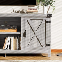 Cargar imagen en el visor de la galería, NEW TV Stand for 65 Inch TV Farmhouse Entertainment Center with Double Barn Doors and Storage Cabinets, Console TV Table Media for Living Room, Bedroom (Grey, Without Fireplace)