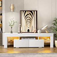Load image into Gallery viewer, NEW TV Stand with LED Lights, Modern Entertainment Center Media and Open Shelf Console Table Storage Desk with 1 Drawer and Remote Control 20 Color LED Lights up to 70 Inch TV (White)