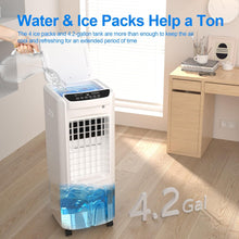 Cargar imagen en el visor de la galería, Uthfy 3 IN 1 Swamp Cooler Air Conditioner, 32" Portable AC with 4.2 Gal Water Tank, 4 Ice Packs, Remote, 4 Mode, 3 Speed, 120° Oscillation, 12 H Timer, Evaporative Air Cooler for Indoor Room, Bedroom