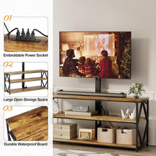 Cargar imagen en el visor de la galería, TV Stand with Mount and Power Outlet, Universal Height Adjustable Swivel TV Stand Mount for Up to 75 Inch TVs, Entertainment Center with Storage Shelves for Living Room, Rustic Brown