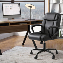 Cargar imagen en el visor de la galería, Mid Back Office Chair Computer Chair PU Leather Executive Desk Chair Swivel Chair with Padded Arms Back Support Weight Bearing