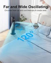 Cargar imagen en el visor de la galería, Uthfy Oscillating Tower Fan with Remote, Electric Standing Floor Fan for Bedroom Indoor Office and Home Use,Quiet Cooling Portable Bladeless Tower Fans, 30 inchs, Black