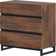 Cargar imagen en el visor de la galería, WAMPAT Nightstand with 3 Drawers for Bedroom, Modern Bedside Table with Black Square Iron Leg, Wood Rustic Side End Table for Bedroom, Brown