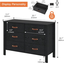 Cargar imagen en el visor de la galería, WAMPAT Black Dresser TV Stand, Wood Entertainment Center with 6 Fabric Drawers, TV Console Table for TVs up to 45 Inch, Chest of Drawers for Living Room, Bedroom, Hallway
