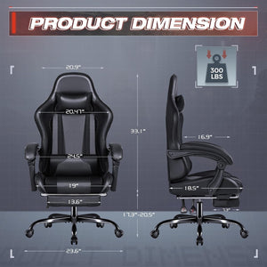 Gaming Chair, Video Game Chair with Footrest and Massage Lumbar Support, Swivel Seat Height Adjustable Computer Chair with Headrest, Racing E-Sport Gamer Chair (Black)
