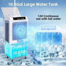 Cargar imagen en el visor de la galería, Uthfy 43" Swamp Cooler, 3900CFM Evaporative Air Cooler with 10.6 Gal Water Tank, Remote, 120° Oscillation, 3 Speeds, Portable Cooling AC Fan, Outdoor Air Conditioner for Patio Garage Commercial Use