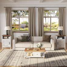 Cargar imagen en el visor de la galería, Farmhouse Nightstand, Modern Bedside Table Set of 2 with Barn Door and Shelf, Rustic End Table Side Table for Bedroom, Living Room (White)