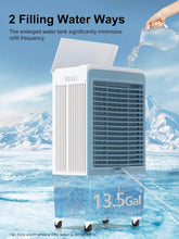 Cargar imagen en el visor de la galería, Uthfy 47" Evaporative Air Cooler, 6000 CFM Swamp Cooler with 13.5 Gallon Water Reservoir, 120°Oscillation Portable Air Cooler with Remote Control, 12H Timer, 3 Wind Speeds for Outdoor Indoor Use