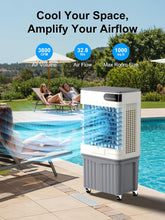 Cargar imagen en el visor de la galería, Uthfy 3800 CFM Evaporative Air Cooler, 3 IN 1 Swamp Cooler Air Conditioner with 13.5 Gal Large Water Tank, Remote Control, 120° Oscillation, 12H Timer, 44 Inch Outdoor Cooling Fan for Patio, Garage