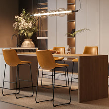 Cargar imagen en el visor de la galería, Bar Stools 29 Inches Bar Height Stools Set of 2, Dining Chairs, PU Leather Bar Chairs with Back, Modern Industrial Armless Stools for Kitchen Island, Bar, Pub (Brown)