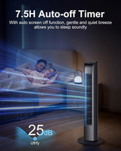 Cargar imagen en el visor de la galería, Uthfy Oscillating Tower Fan with Remote, Electric Standing Floor Fan for Bedroom Indoor Office and Home Use,Quiet Cooling Portable Bladeless Tower Fans, 30 inchs, Black