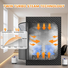 Cargar imagen en el visor de la galerΓa, New 2 Person Portable Steam Sauna for Home, 1 or 2 Person Full Body Home Spa with 2 Foldable Chairs,9 Levels of Sauna Box with Remote Control, (Black, Large)