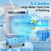 Cargar imagen en el visor de la galería, Uthfy 31' Swamp Cooler Air Conditioner, Evaporative Air Cooler with 5.3 Gallon Water Tank, 4 Ice Box, Remote, 12H Timer, 120°Oscillation, Portable Cooling Fan with 3 Speeds for Bedroom Home Office