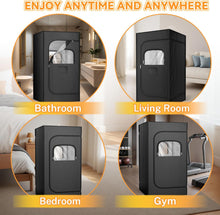 Cargar imagen en el visor de la galerรญa, Portable Steam Sauna for Home - 1200W 3L Fast Heating Sauna Box with Remote Control, 15-Level Foldable Design, Includes Folding Chair (Black)
