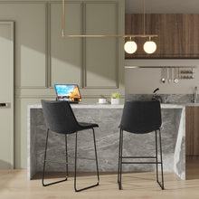 Cargar imagen en el visor de la galería, Bar Stools 29 Inches Bar Height Stools Set of 2, Dining Chairs, PU Leather Bar Chairs with Back, Modern Industrial Armless Stools for Kitchen Island, Bar, Pub (Black)