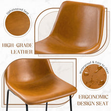 Cargar imagen en el visor de la galería, Bar Stools 29 Inches Bar Height Stools Set of 2, Dining Chairs, PU Leather Bar Chairs with Back, Modern Industrial Armless Stools for Kitchen Island, Bar, Pub (Brown)