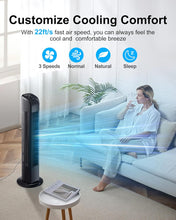 Cargar imagen en el visor de la galería, Uthfy Oscillating Tower Fan with Remote, Electric Standing Floor Fan for Bedroom Indoor Office and Home Use,Quiet Cooling Portable Bladeless Tower Fans, 30 inchs, Black