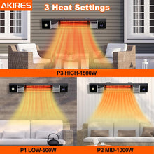 Cargar imagen en el visor de la galería, Wall-Mounted Electric Infrared Patio Heater for Indoor Outdoor,1500W Hanging Outside Porch Heater with Remote,24H Timer,1s Fast Heating,IP44 Waterproof,Room Heater for Garage Deck Office
