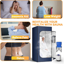 Cargar imagen en el visor de la galería, Portable Steam Sauna, Sauna Box with 1200w 3L Steamer, 15 Levels of Foldable Sauna for Home, Personal Sauna with Remote Control and Folding Chair, Blue